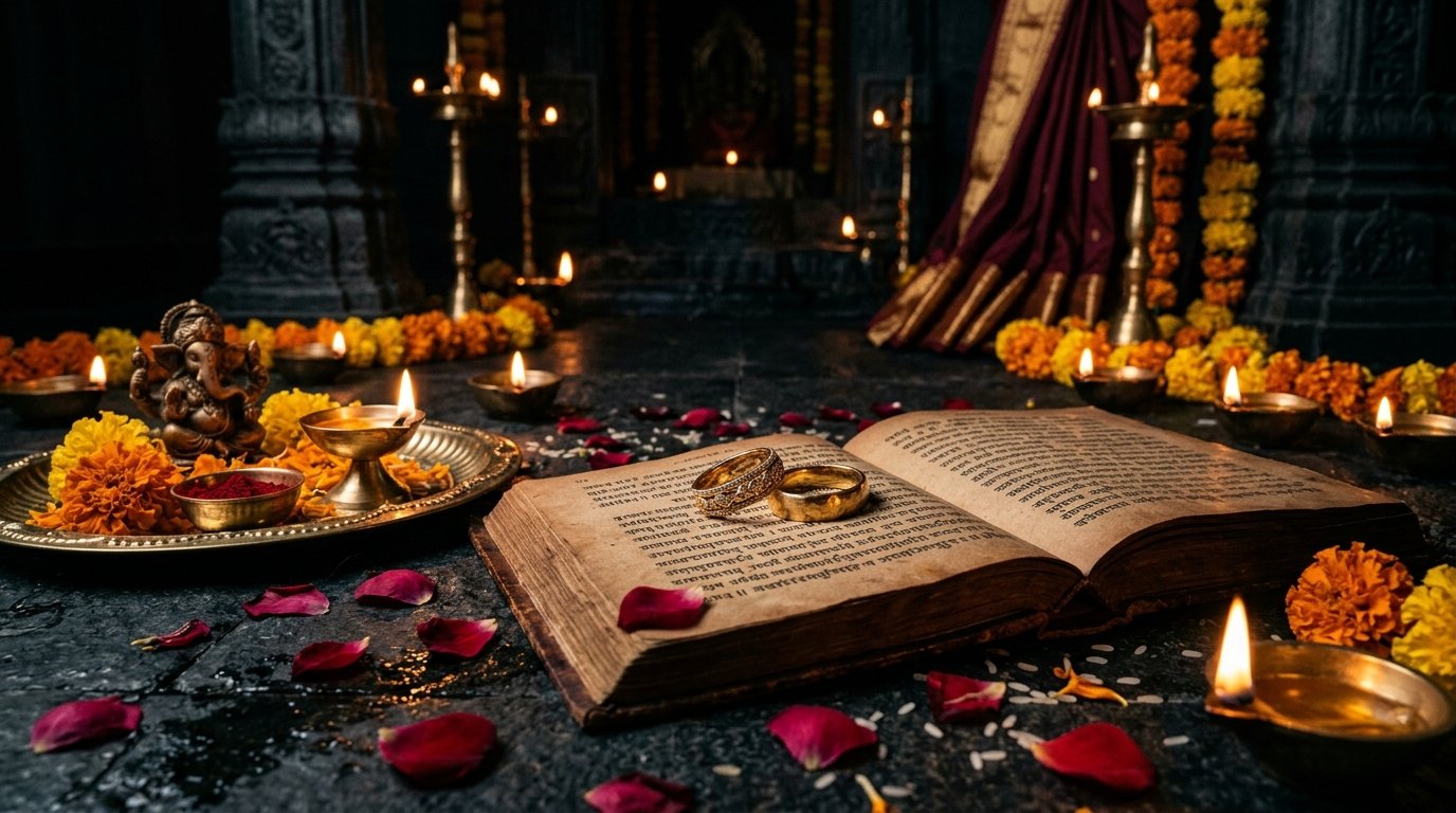 Two hands holding a glowing lotus with celestial horoscope charts in the background